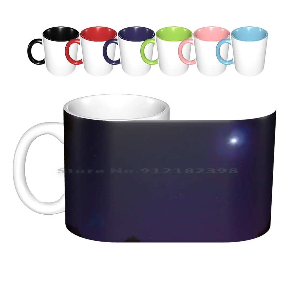 Lunar Light Ceramic Mugs Coffee Cups Milk Tea Mug Moon Night Night Sky Nature Luna Lunar Star Stars Evening Trees Tree Light