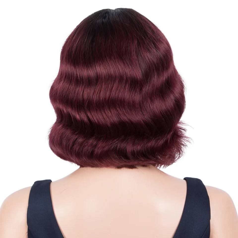 Trueme Short Loose Wave Bob Wig Brazilian Ombre Human Hair Wigs With Bangs Colored Black Blonde Burgundy Blunt Cut Bob Full Wig