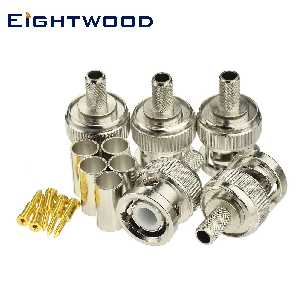 

Eightwood 5PCS BNC Plug Male RF Coaxial Connector Adapter Crimp for RG58 RG142 LMR195 RG400 Coaxial Cable