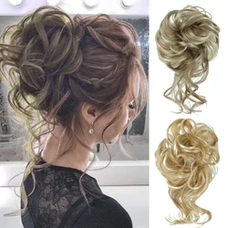 Ynthetic 지저분한 곱슬 머리 롤빵 Chignon ScrunchyHair 합성 밴드 블랙 브라운 가짜 헤어 테일 Hairpieces 여성용 헤어핀