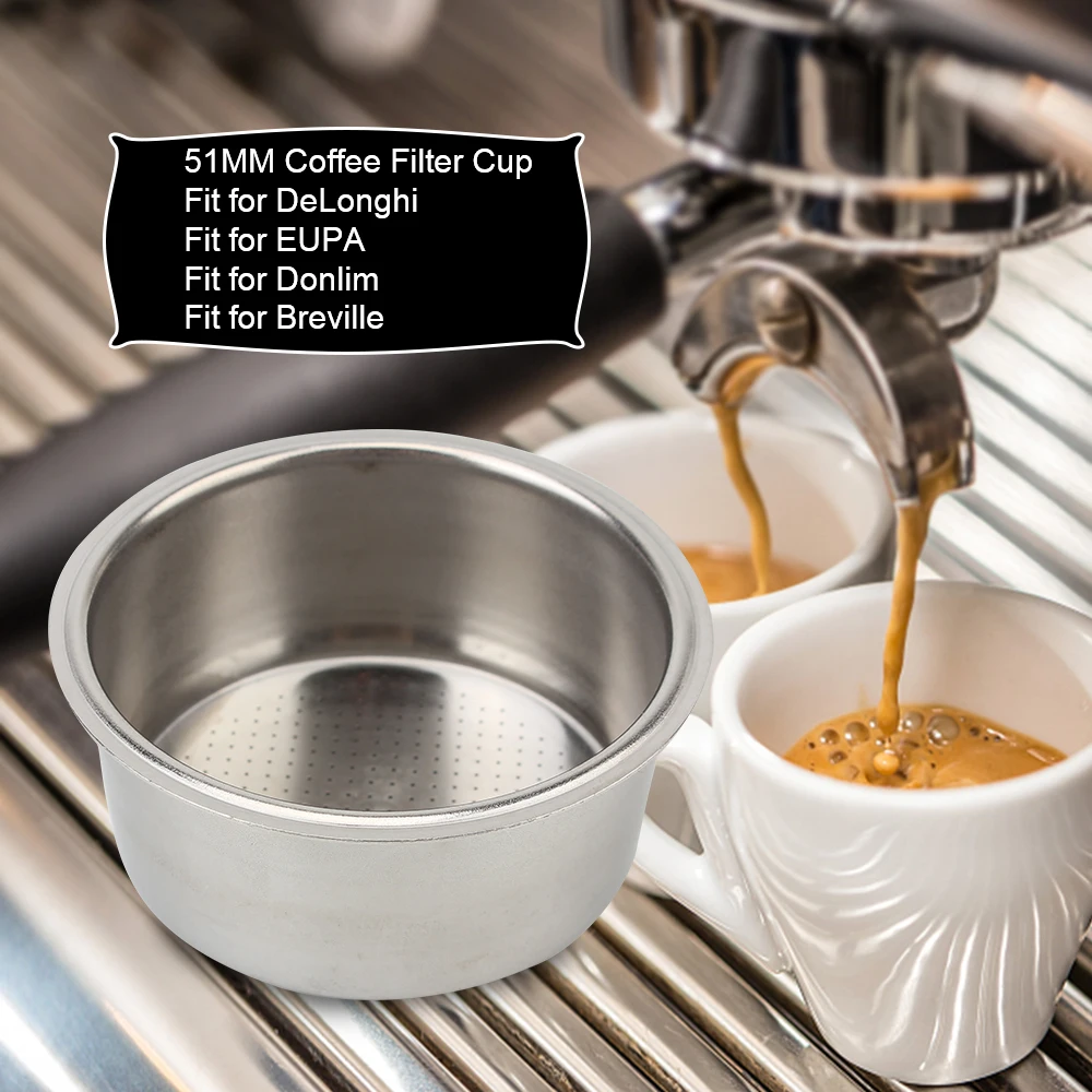 51mm Coffee Filter Cup 2-Cup 4-Cup Fit For Breville Delonghi Filter Krups Coffee Products Non Pressurized Filter Basket