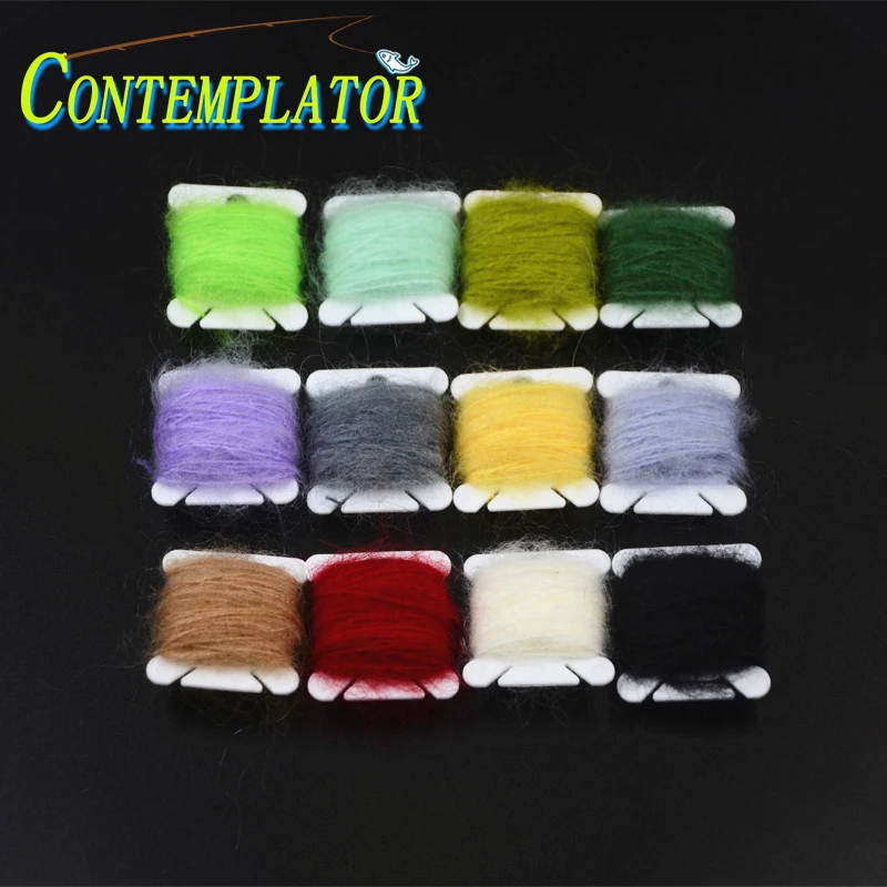 CONTEMPLATOR 12colors Assorted Leech Mohair Cards Caddis Nymph Body 12pcs/lot Twisted Fly Tying Threads Angora Hair Dubbing Line