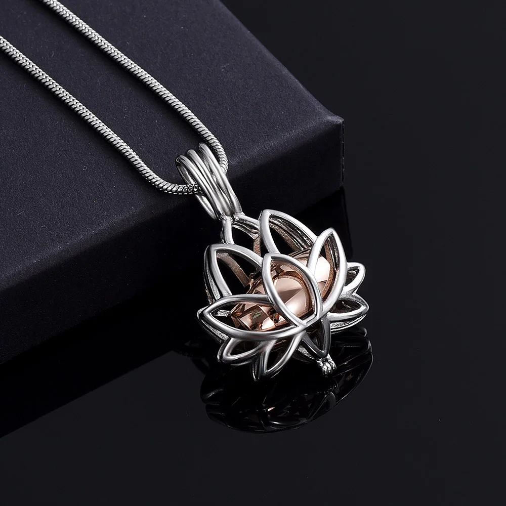 Cremation Jewelry Ashes Urn Pendant Necklace with Hollow Urn Cremation Jewelry for Ashes Lotus Flower Shape Keepsake