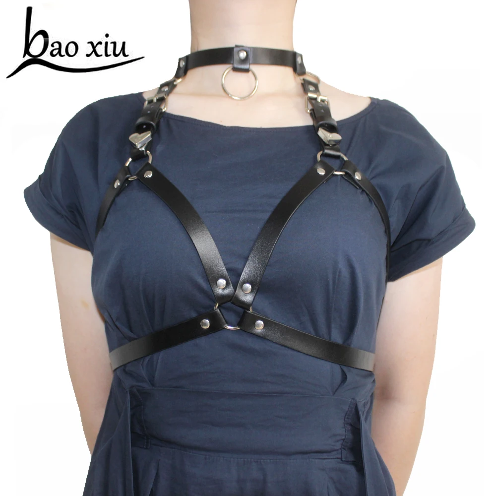 

New Corset Faux Leather Harness Garter Belts for Women Sexy Waist To Leg Body Bondage Cage Heart buckle Straps Chest Suspenders