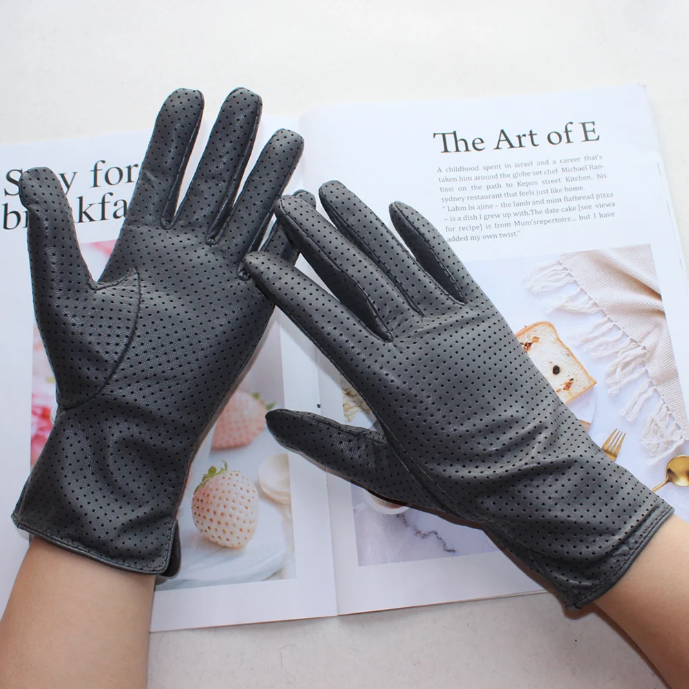 New Women\'s Goatskin Gloves Color Mesh Hollow Silky Thin Section High Quality Driving Spring and Autumn Wear-resistant Gloves