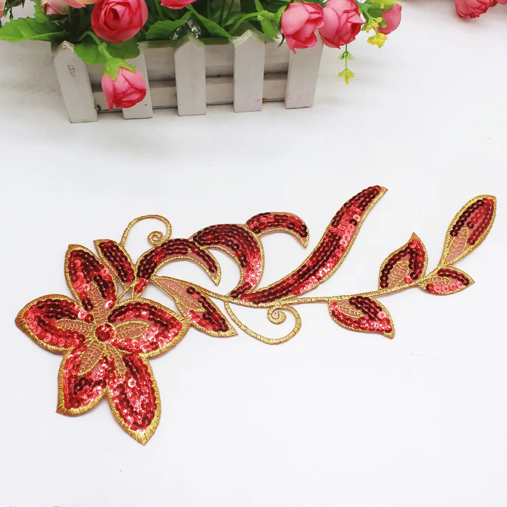 2 Pcs Iron On Patches Mirror Pair Flower Sequined Appliques Trims Hologram Diy Dance  Accessories 12.5*31cm