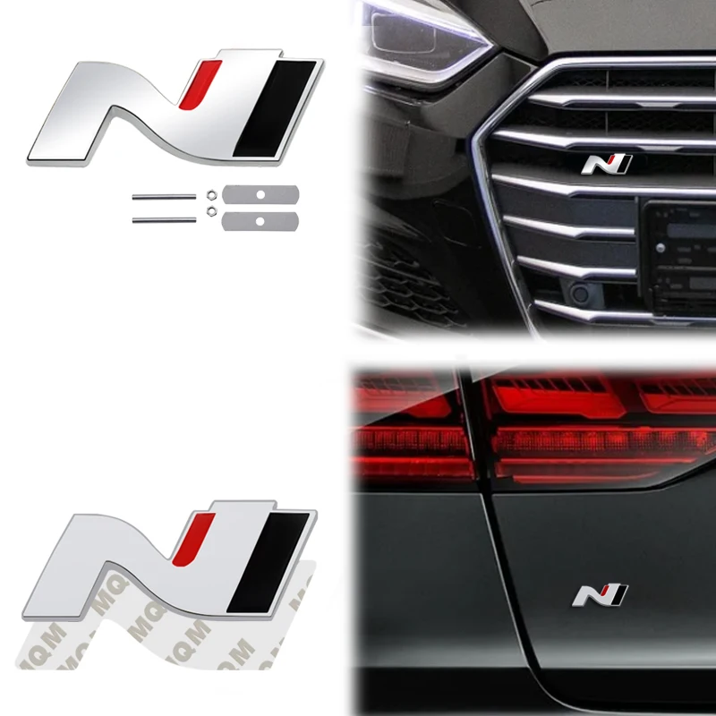 Glossy Black Metal N Grille Emblem Rear Trunk Body Badge Sticker For Hyundai N LINE Veloster Kona Elantra i30 i20 Tucson Sonata