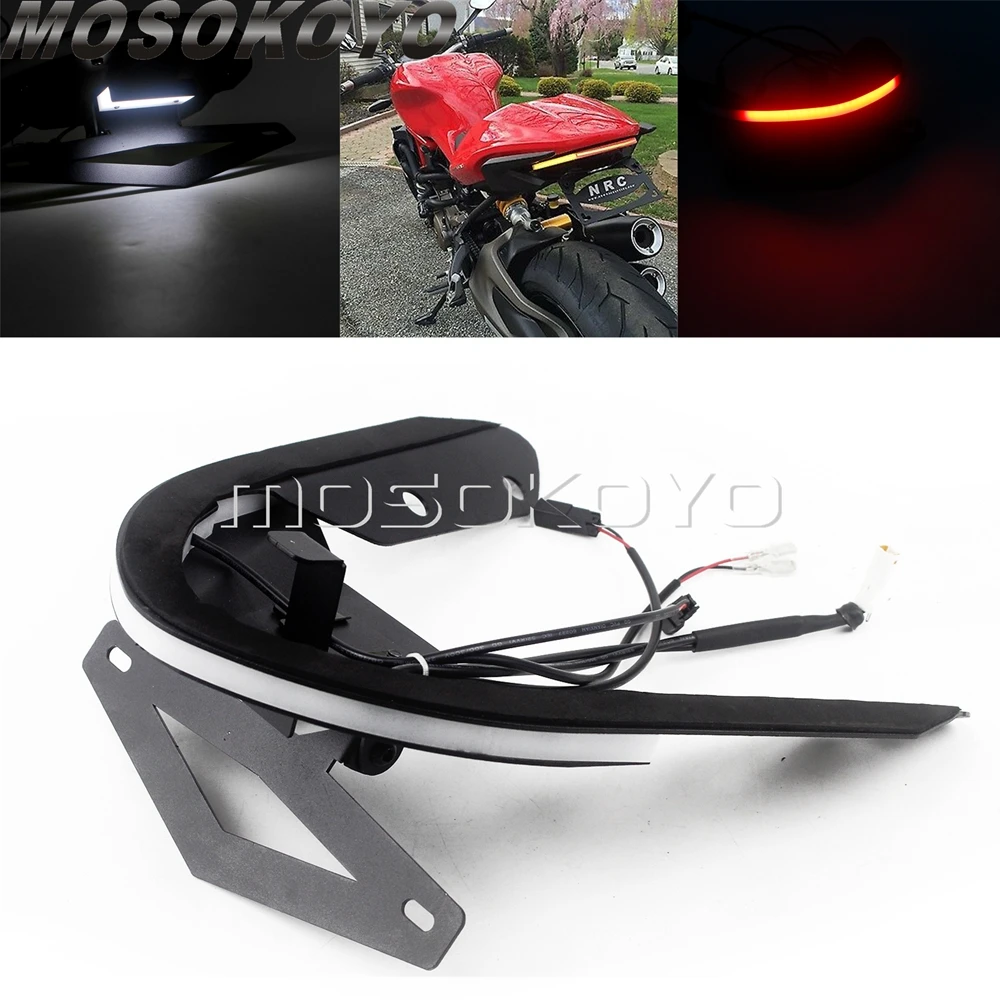 Rear Tail Light Turn Signals Integrated w/ LED License Plate Frame Bracket Fender Eliminator for Ducati Monster 1200/S 821 14-17