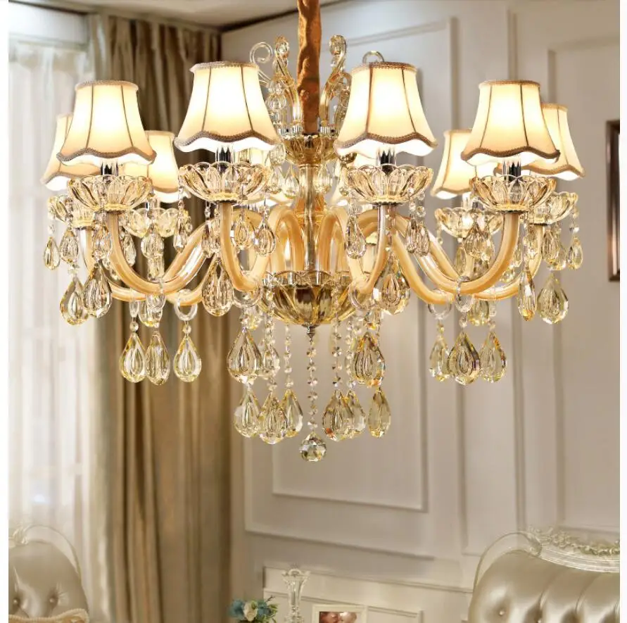 Free Shipping Champagne White Chandelier Decora Chandelier lustres E14 de cristal Decoration 6L E14 D60cm Room Chandelier Lights