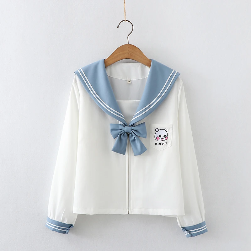 Japanese Kawaii Pleated Shirt Dress Sets Teen Soft Girls Cute Lolita Jk School Uniform Long Sleeve Sailor Anime Cosplay Costume