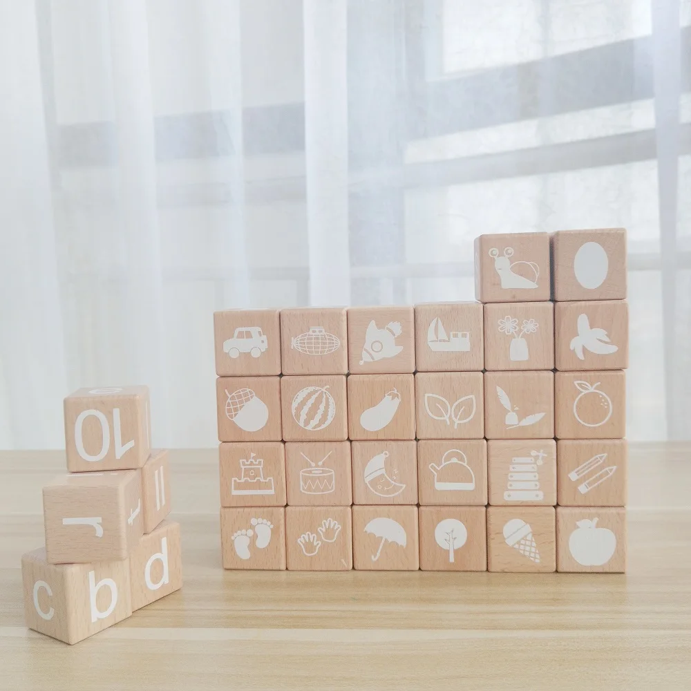 31pcs/set with 50pcs Cards Wooden ABC Alphabet Letters Counting Stacking Blocks Wooden Toy for Toddlers Educational Learning