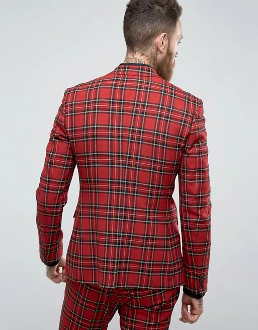 JELTONEWIN Fashion Italian Design Red Plaid Wedding Tuxedos For Prom Men Suits 2 Pieces Jacket Pants Slim Fit Male Groom Clothes