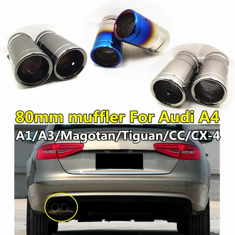 

Replacement 2pcs 80mm Diameter Stainless Steel Car Exhaust Tip Pipe Decorative Muffler For Audi A4 A1 A3 CC MagotanTiguan CX-4