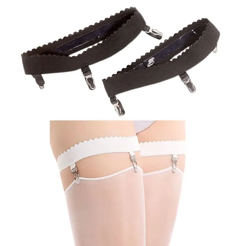 Sabuk Garter Kaki Anti Selip Elastis Wanita Suspender Stocking Tinggi Paha dengan Klip