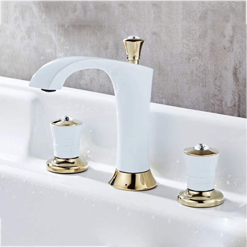 

Bathroom Sink Faucet Basin Faucets Brass Gold Paint 3 Holes Double Handle Luxury Bathbasin Bathtub Taps Hot and Cold Mixer Water