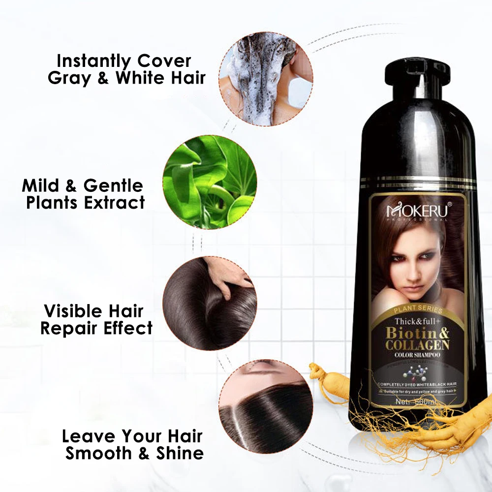 

Mokeru 500ml 2pc/Lot Easy Hair Coloring Dye Organic Collagen Black Brown Permanent Hair Dye Shampoo For Gray Hair Darkening