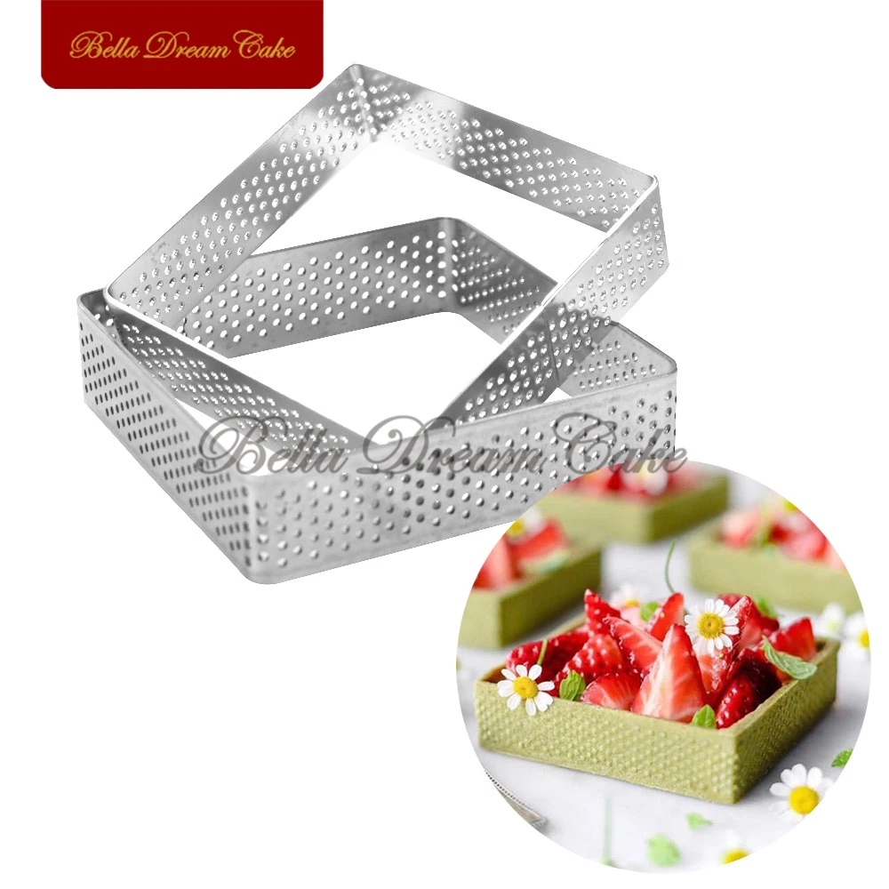 6/8pcs Square Tart Ring French Dessert Tartlet Mold Stainless Steel Perforation Fruit Pie Quiche Mousse Mould Cake Baking Tools