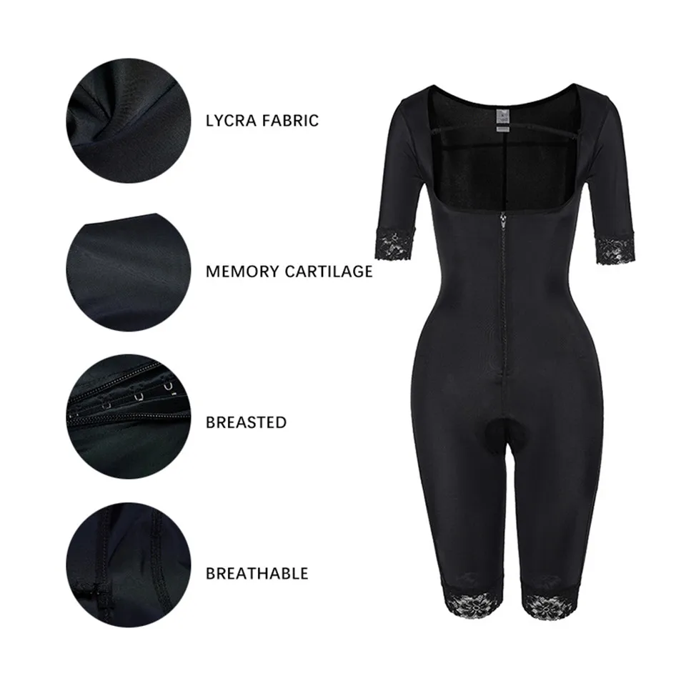 Shapewear Bodysuit Damen Schwarz Shapers Schnür-Unterbrust-Ganzkörper-Bodysuits mit Öffnung im Schritt Schlankmachende Unterwäsche – Detail 7