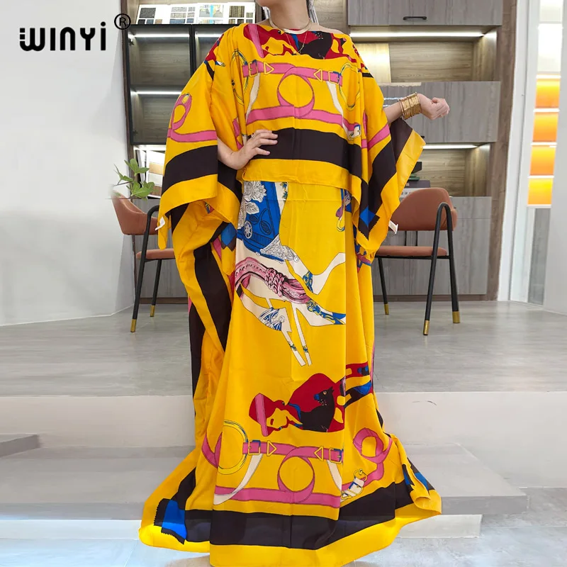 WINYI superior quality AFRICA sukienka maxi Print winter Loose Elegant Muslim Abaya Bazin Robe Gowns Broder Riche فستان زهري