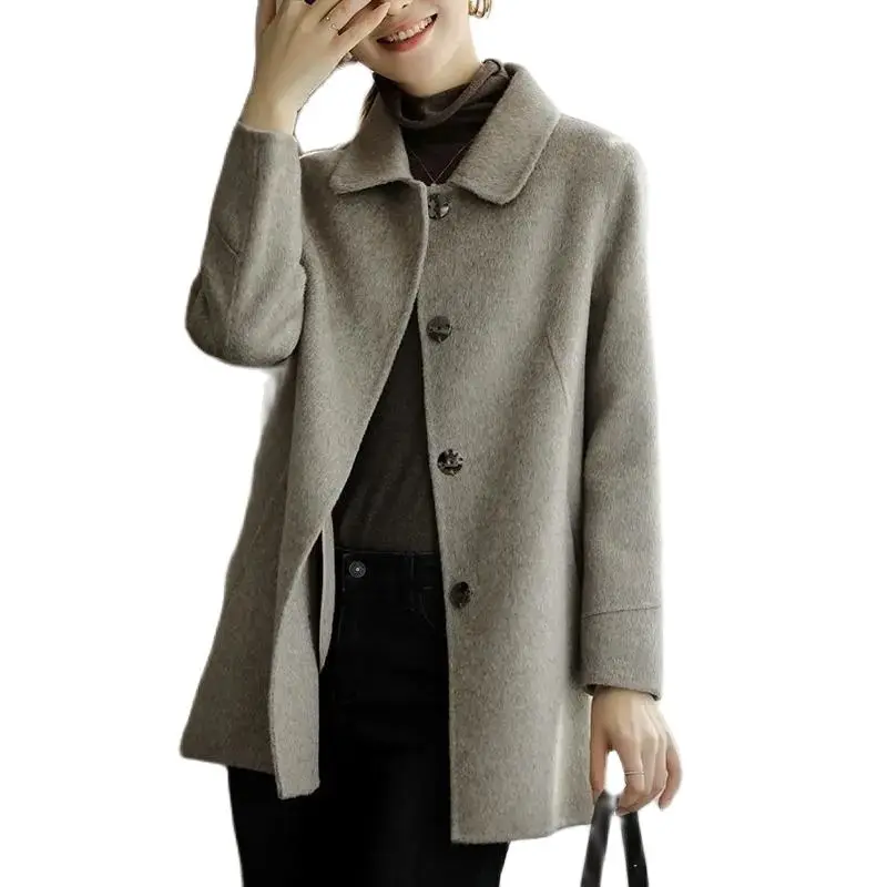 

2023New Woolen Coat Women Windbreakers Autumn Winter Ladies Trench Coat Mid-Length Single-Breasted Woolen Cloth Female Outerwear