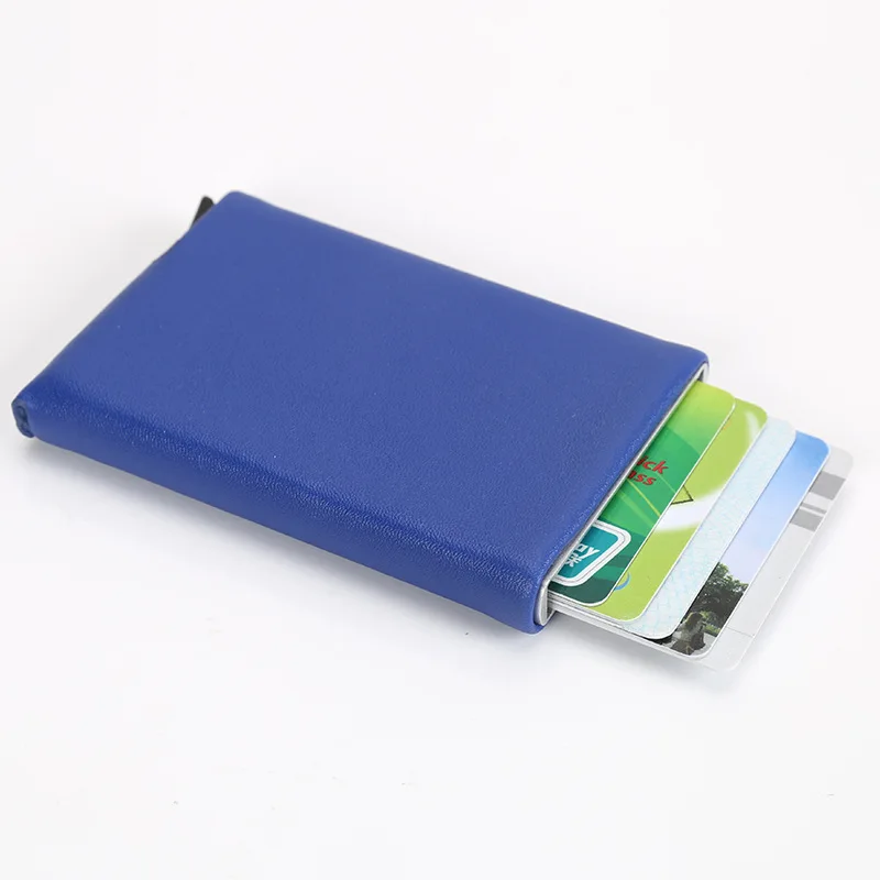 

YUECIMIE Automatic Aluminum RFID Card Wallet With Leather Cover Bank Credit Card Case Holder Slim Pop up Cardholder Unisex Man