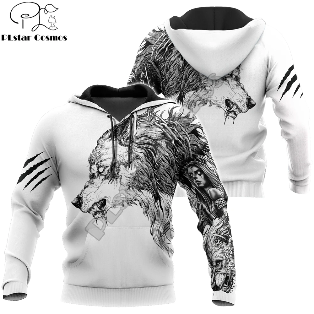 Tattoo Wolf 3D All Over Printed Men White Hoodies Sweatshirt Unisex Streetwear Zipper Pullover Casual Jacket Tracksuits KJ0190