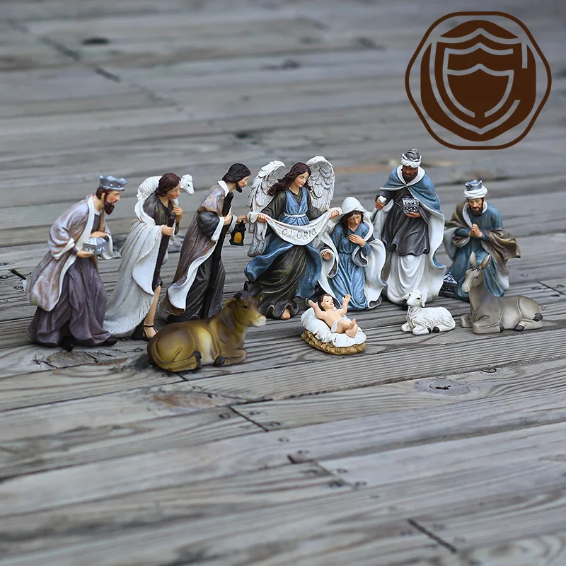 nordic Christianity Nativity Manger Set Religious Ornaments Resin Decoration Christmas Gift Home Cabinet Table Sculpture Crafts