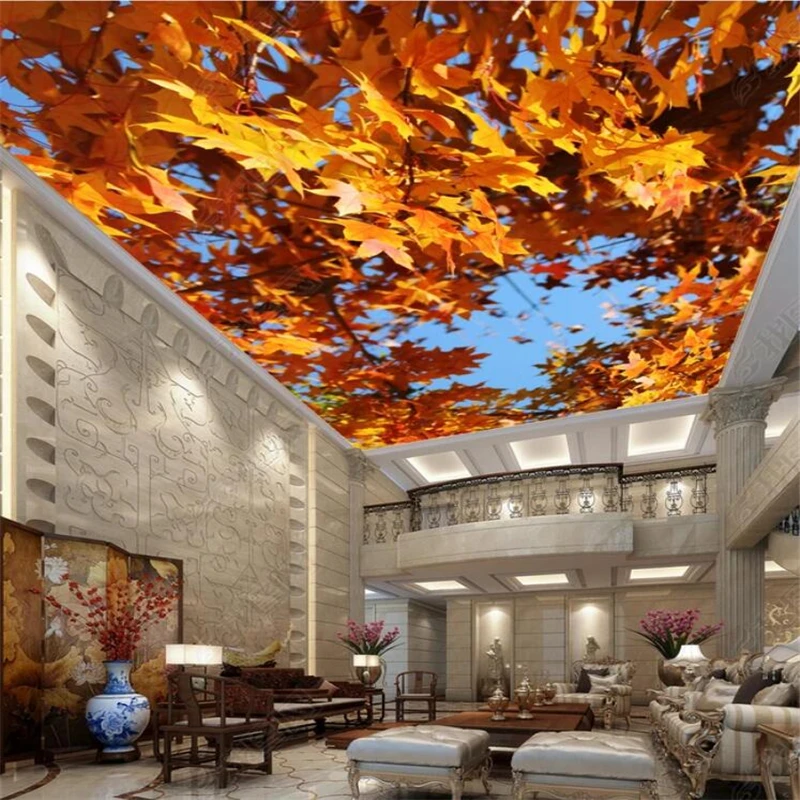 

Custom wallpaper 3d large mural beautiful maple leaf blue sky wallpaper living room bedroom ceiling mural papel de parede обои