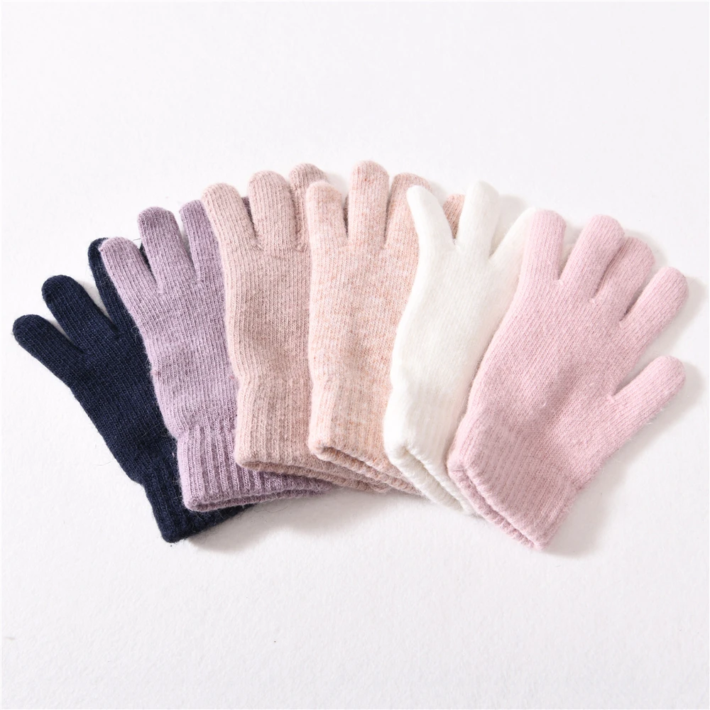 Guantes elásticos de dedo completo para mujer, manoplas cálidas y gruesas de Cachemira para conducir, de punto, para exteriores, para invierno