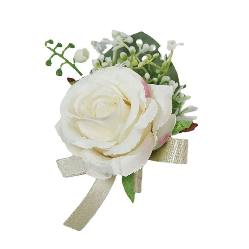 Novo boutonnieres decoração do casamento branco champanhe artificial anfitrião celebração do feriado broche flores