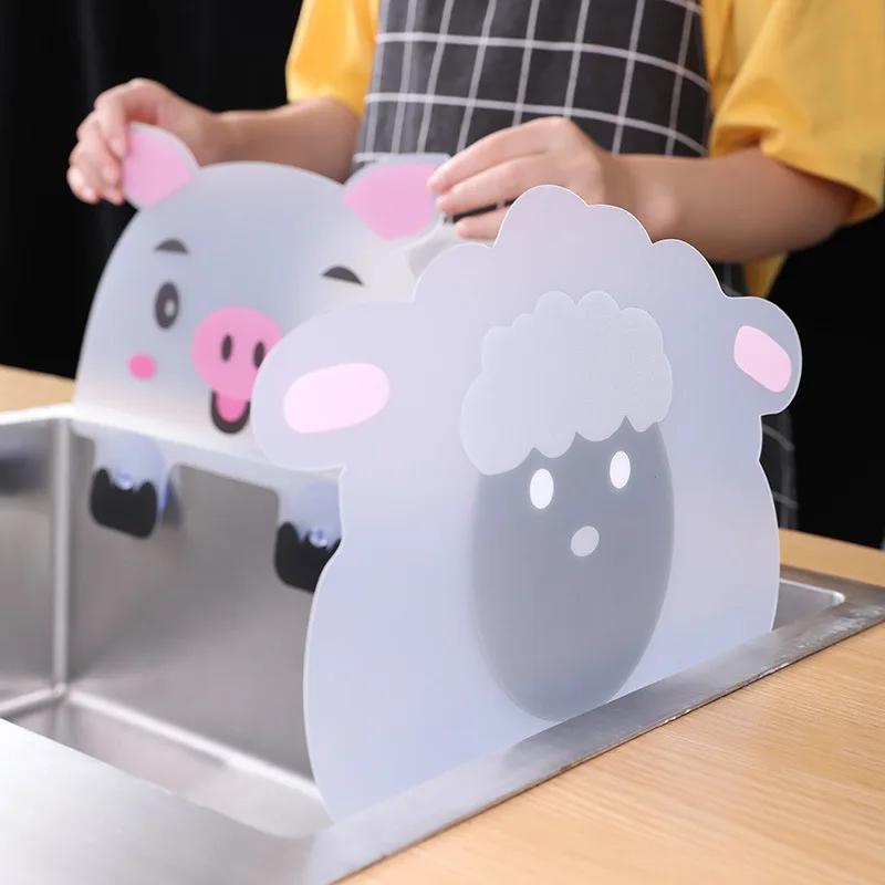 Sink Water Splash Guard with Suction Cup Cute Animals Water Stopper Kitchen Waterproof Screen Anti-water Board Baffle Plate