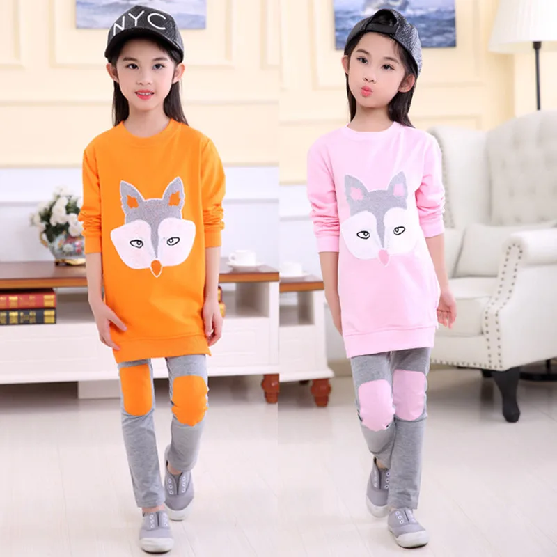 

Anyongzu Fashion Girls Spring Girl Long Sleeved Pants Embroidery T-shirt Fille Tshirt Kids Girls Clothes suit