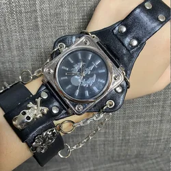 Heißer Verkauf schwarzes Leder Herren uhr Damen uhr Mode Schädel großes Zifferblatt Quarz Paar Uhr reloj hombre reloj mujer montre