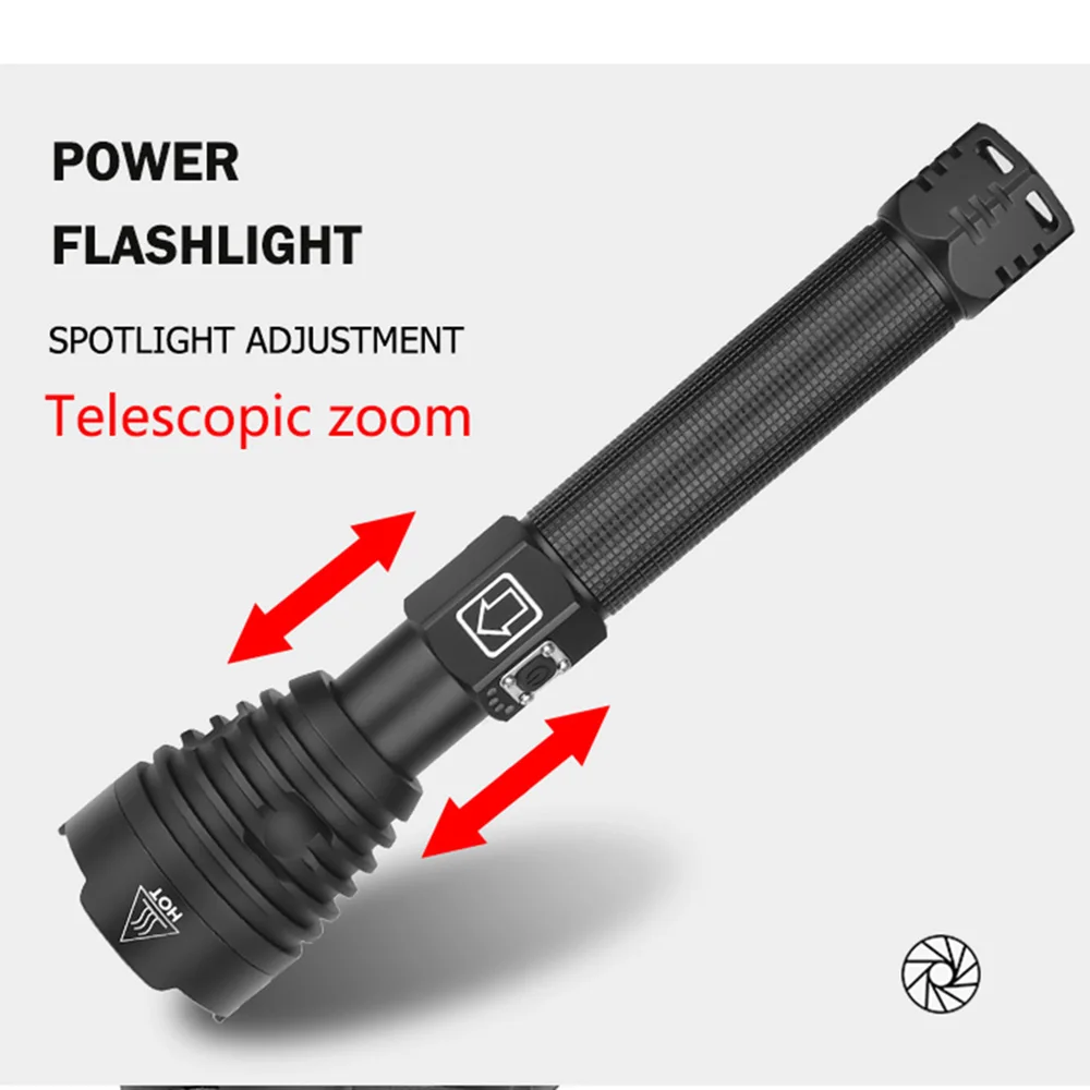 Super Bright XHP90 LED Flashlight Mechanical Zoom USB Rechargeable High Powerful Torch Waterproof 18650 Tactical Flash Light New