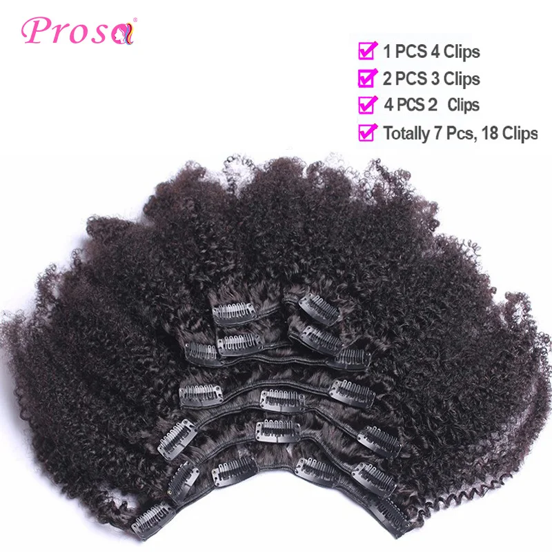 4b 4c Afro Kinky Curly Human Clip Ins Real Human Natural Hair Brazilian In Extensions Clipin Extension for Black Women