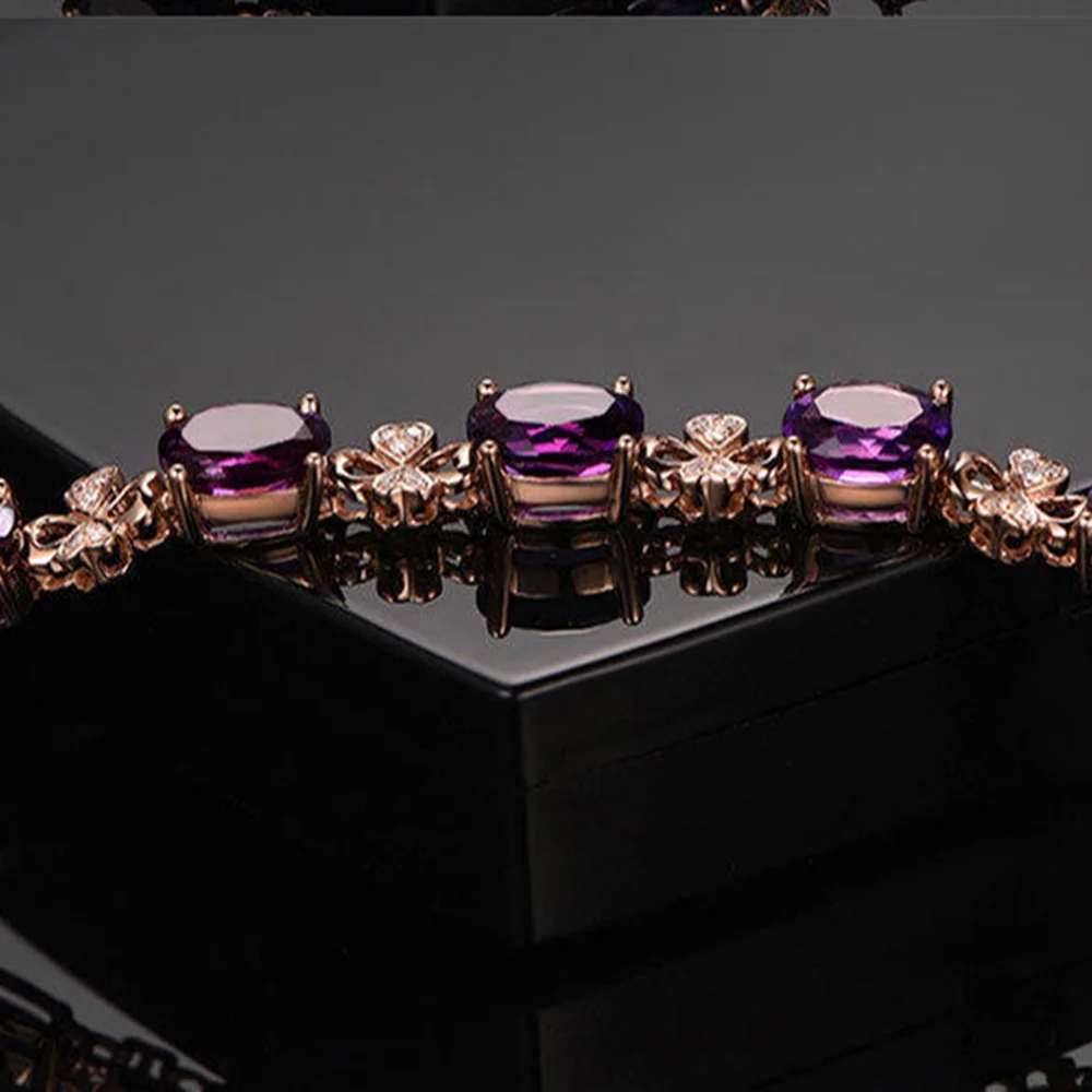 Natural Amethyst Gemstone Bracelet 18K Rose Gold Jewelry Pulseras De Feminina Bizuteria Bracelet for Women Bracelet Box Girls