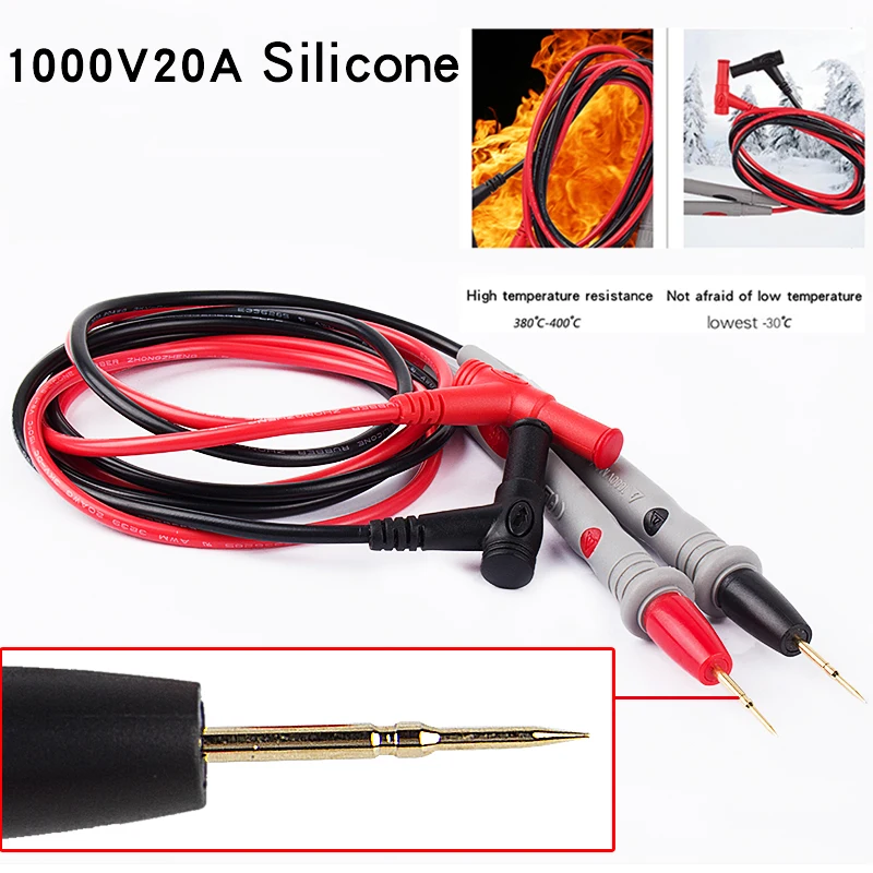 1000V 20A Silicone Wire Multimeter Probe Test Leads Kit 120cm Universal Needle Tester Tip With Alligator Clip Measuring Probes