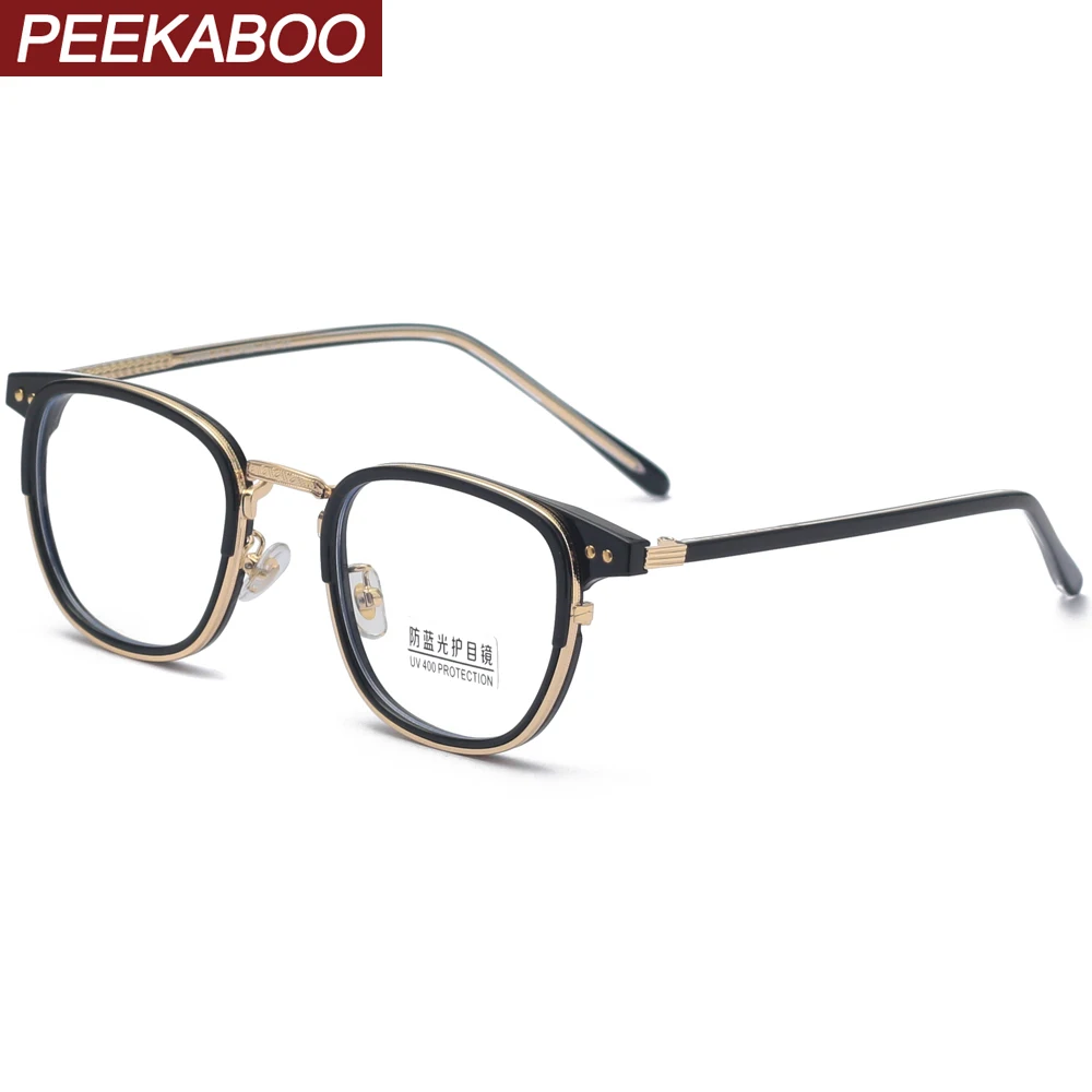 

Peekaboo metal retro spectacles men optical clear lens TR90 frame anti blue light glasses for women square handmade black