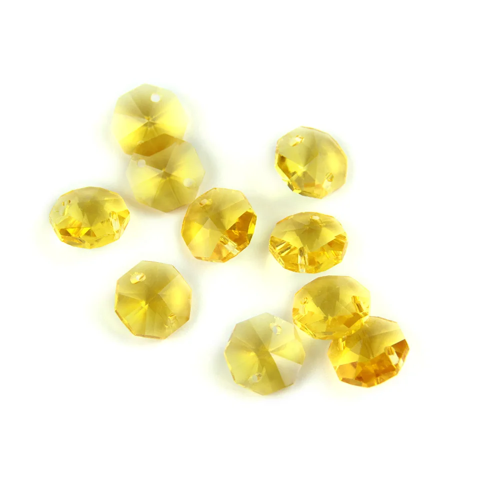 Topaz 14mm Octagon Beads With 1 Hole/2 Holes Crystal Lighting Lamp Parts Beads Strand Component For Home Wedding & DIY