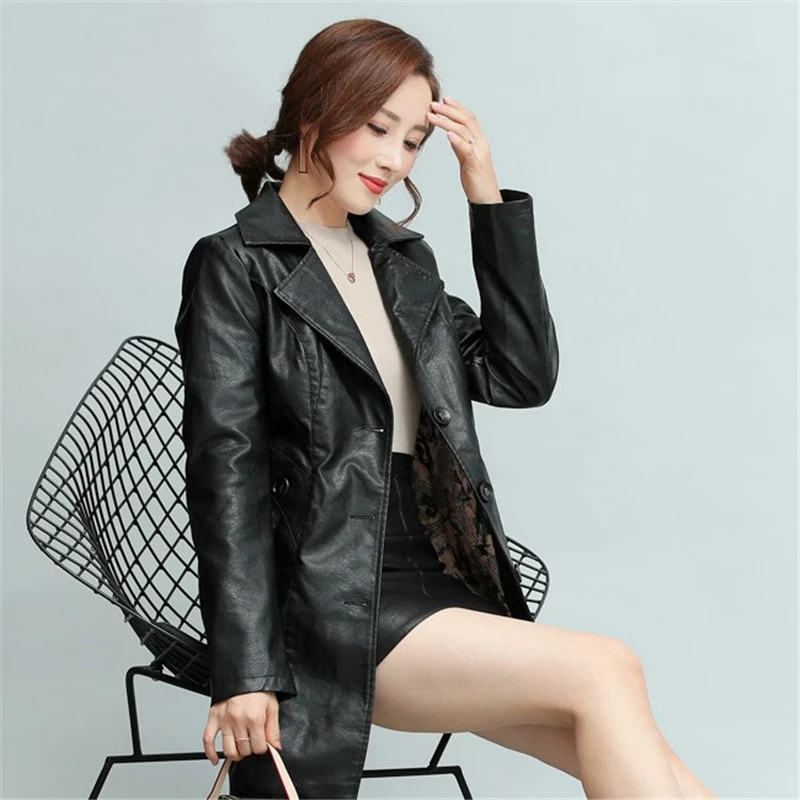 Winter New girl  thick Leather Jacket Long Women\'s Coat slim Fashion punk Female Motorcycle Clothing faux leather Blazer autumn