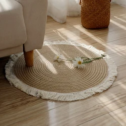 Non-Slip Round Hand-Woven Carpet, Sand Scraping Door Entrance Mat, Hallway Bath Rug, Dust Removal Carpet, Wire Loop Footpad 45cm