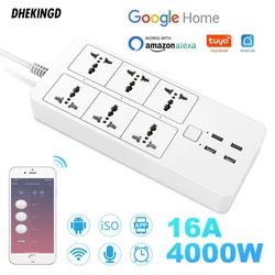 WIFI Smart Power Srip Universal  with 5V3.1A Alexa Googlehome Bluetooth Control Multi plug 6AC 4USB Voice Contro UK/EU/US/AU