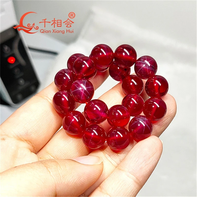 Beads bracelet 10 mm 20-24pcs  length 200-240mm Ball shape artificial star sapphire  ruby red color crundum gift  jewelry