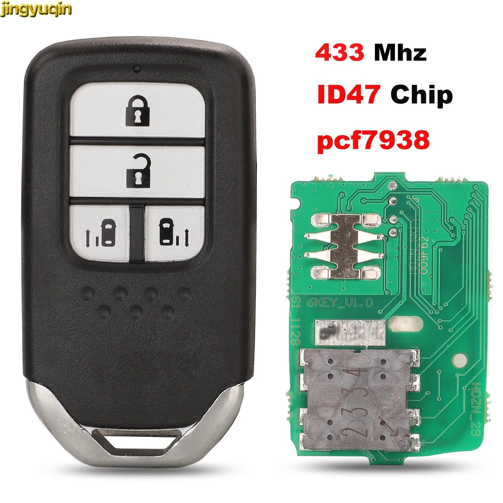 

Jingyuqin Remote Car Key Control 433MHz ID47/PCF7938 Chip For Honda New odyssey Elysion Control Hybrid Power 4 Buttons Smart Fob