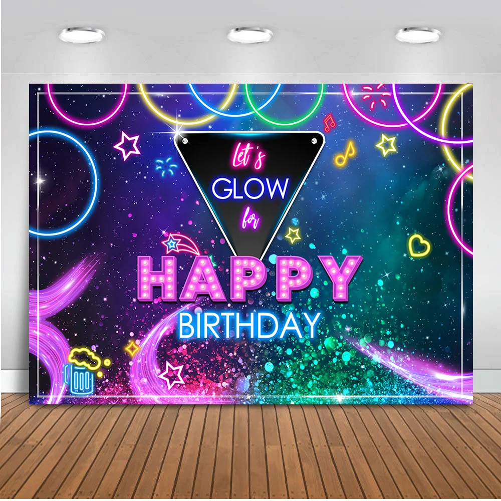 Let's Glow-خلفية عيد ميلاد سعيد ، زينة خلفية لامعة ملونة رائعة لحفلات أعياد الميلاد ، ملحقات استوديو الصور مع نجوم نيون