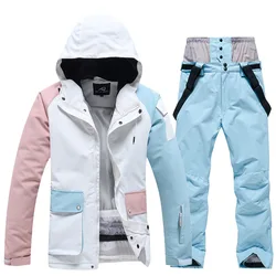 New Fashion Color Matching Women Ski Suit Female Windproof Waterproof Skiing Jacket and Pants Snowboarding Set Snow Overalls