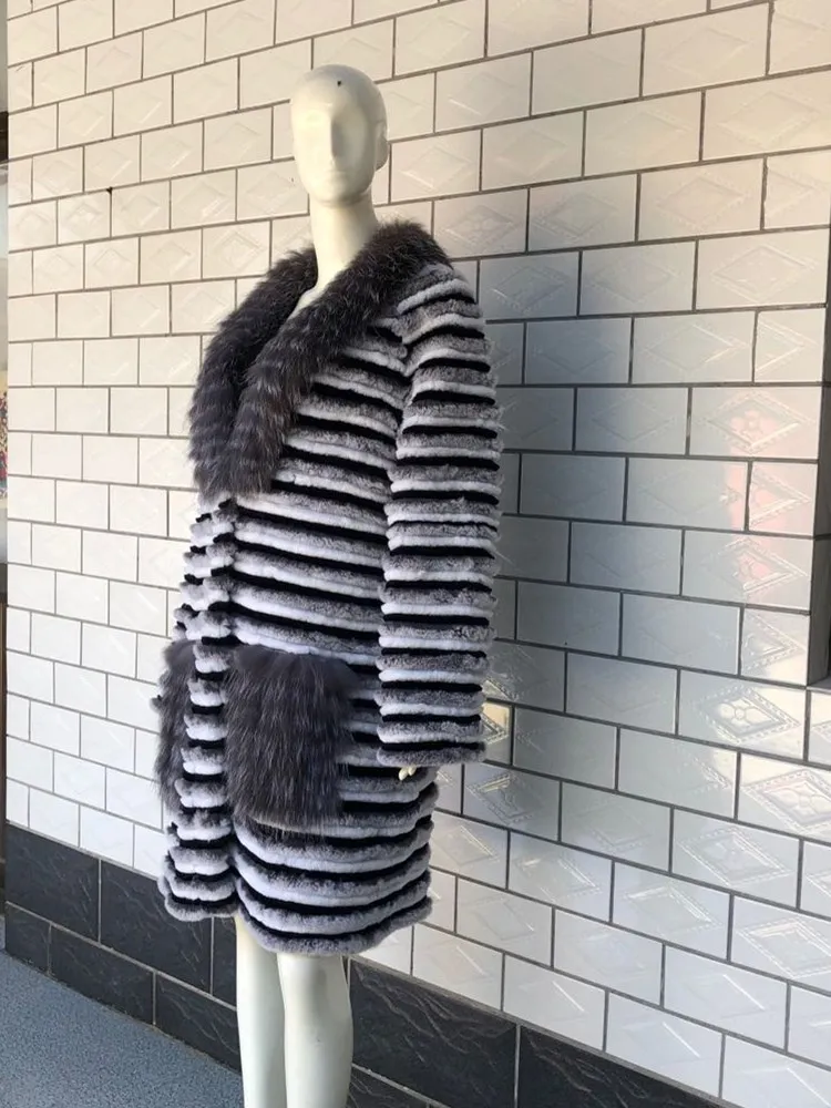 2025Rex Rabbit Fur Fox Fur Coats Women Silver Fox Natural Fur Coats  Autumn Knitted Long Genuine Fur Jackets Vest Ladies Fashion