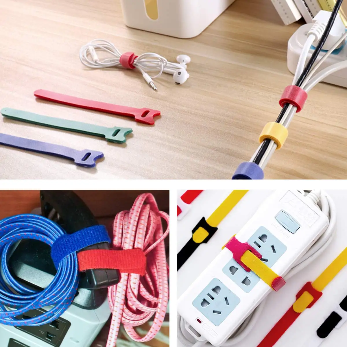 50pcs 12*200mm T-type Velcro Cable Tie Wire Reusable Cord Organizer Wire Colorful Computer Data Cable Power Cable Tie Straps