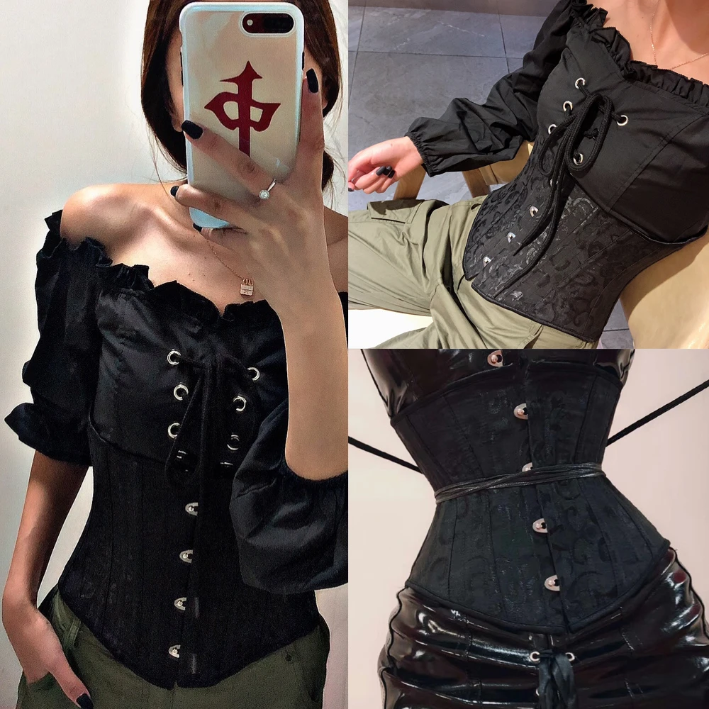 Underbust Corset Sexy Gothic Busiter Steel Boned Waist Trainer Short Torso Women Slimming Sheath Girdle Waist Cincher Lace Up