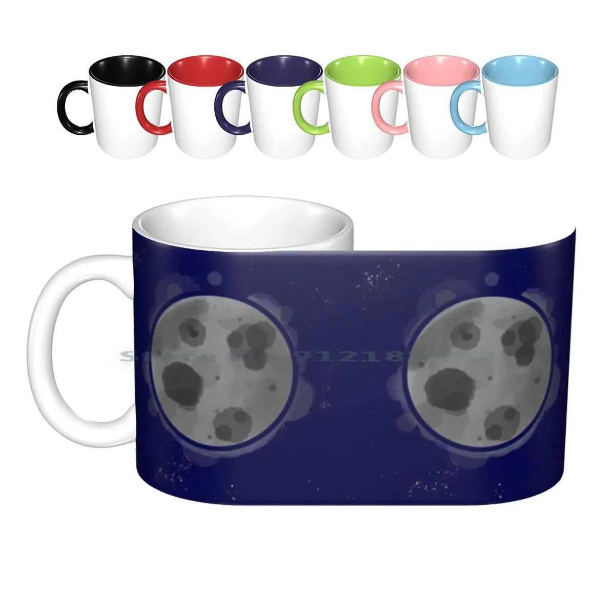 Moonlit Skies Ceramic Mugs Coffee Cups Milk Tea Mug Moon Space Night Watercolor Blue Planet Planets Galaxy Luna Pretty Sky Star